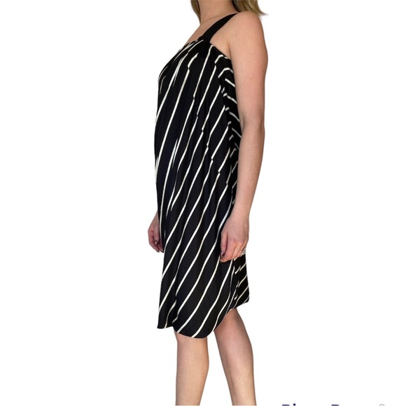 Dries van Noten Black and White silk draped stripe summer dress - Picture 2 of 5